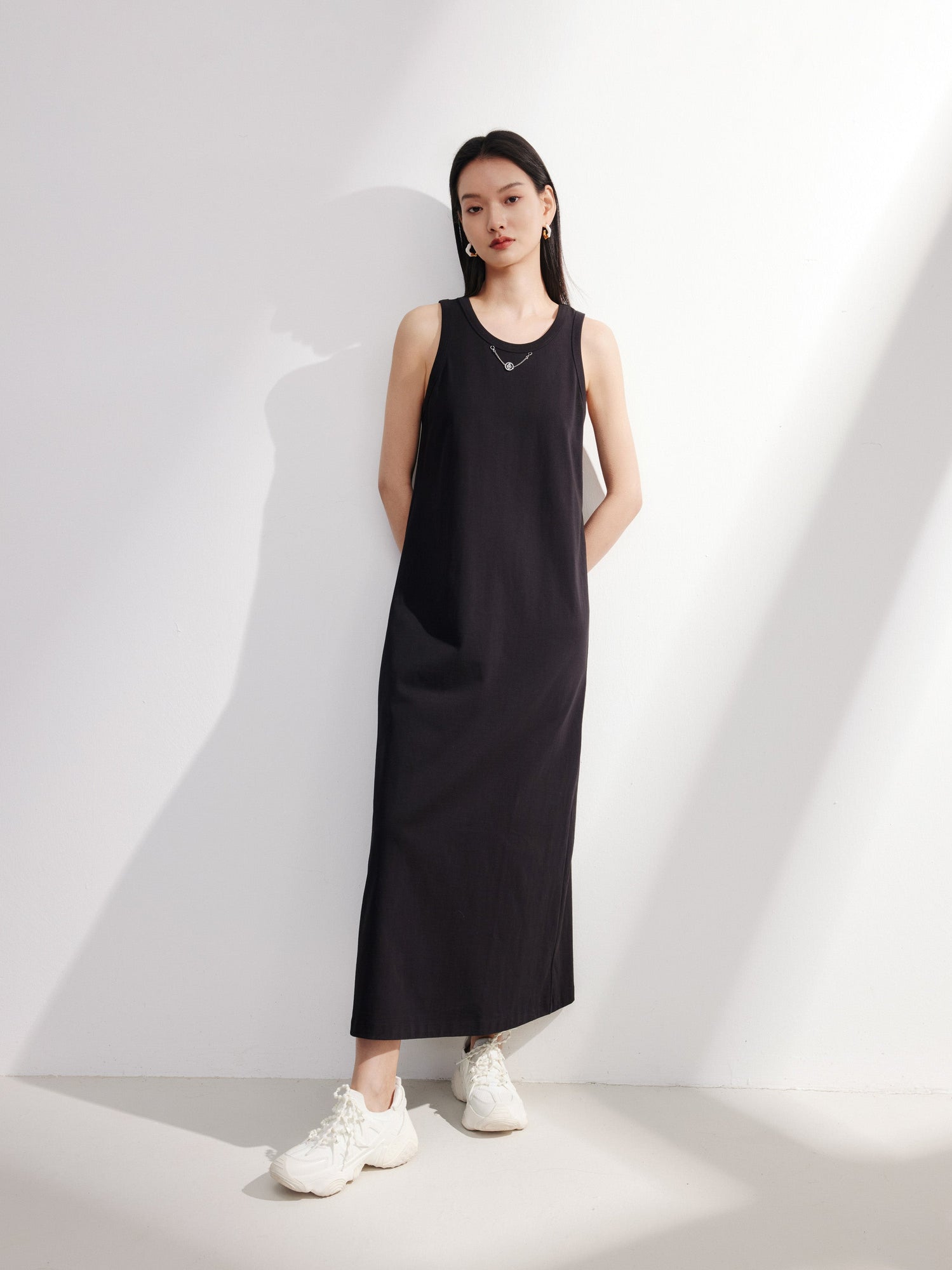 Cotton Sleeveless Dress | Black