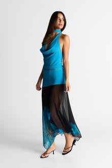 Raya Maxi Skirt Print | Black/Blue Floral Print