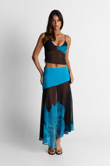 Raya Maxi Skirt Print | Black/Blue Floral Print