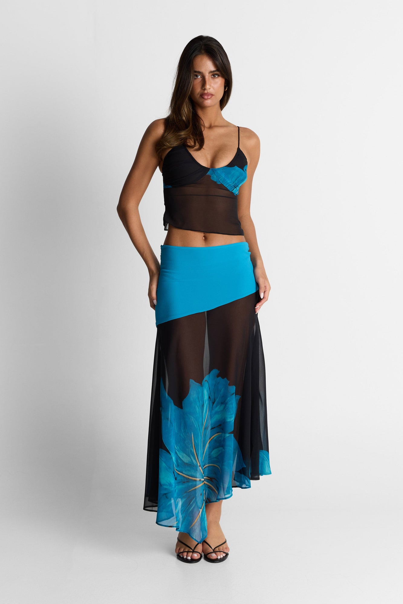 Raya Maxi Skirt Print | Black/Blue Floral Print