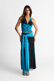 Marina Maxi Skirt Print | Black/Blue Floral Print