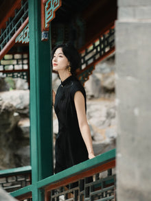 Embroidered Chinese Style Neo-Chinese Cheongsam Dress | Black