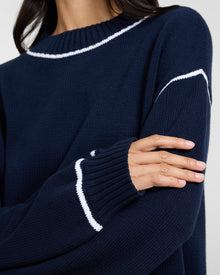 Womens | Cotton Oversized Mock Neck Sweater | Noir Navy/White