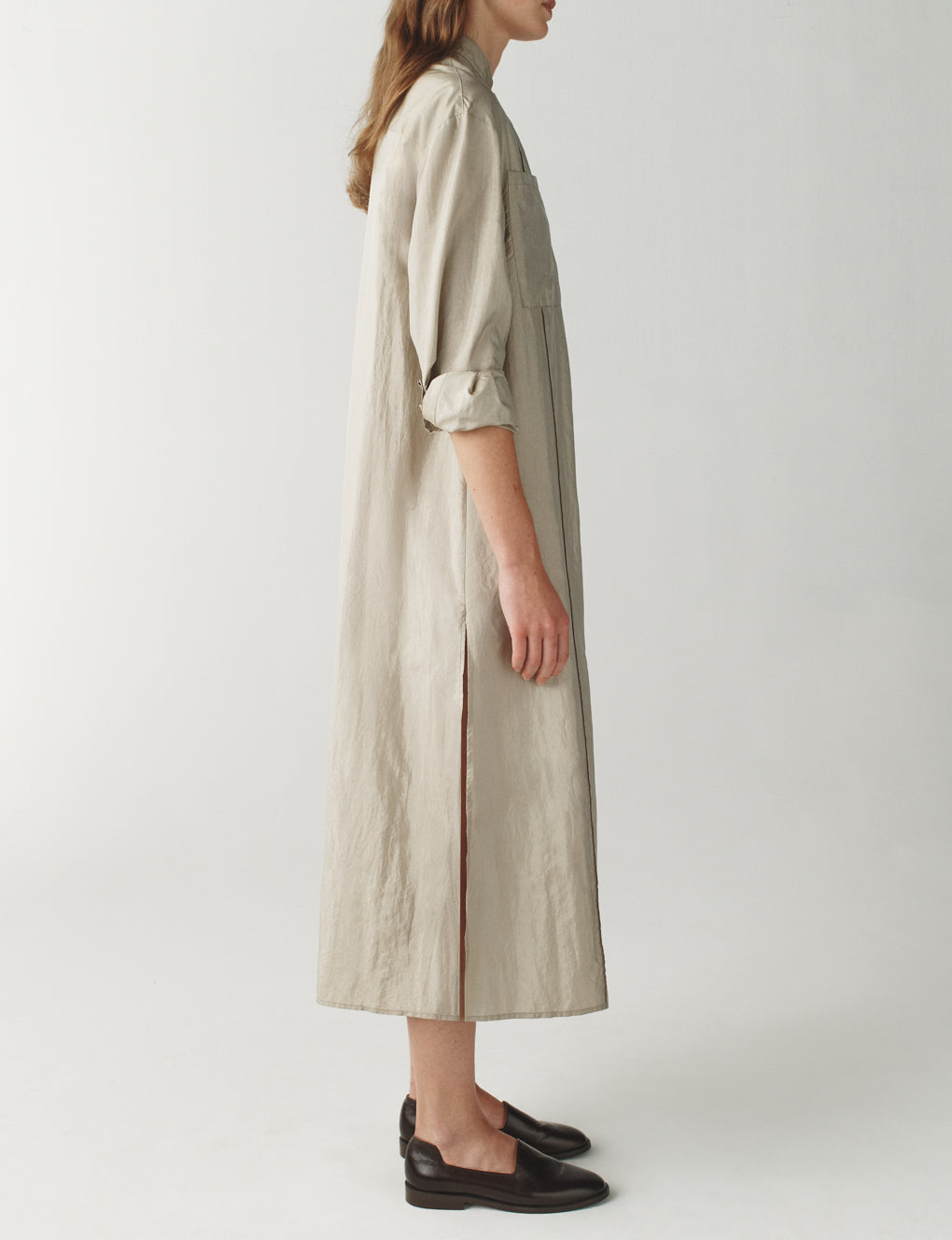 Womens | The Field Dress in Washed Silk Nylon | Carbon