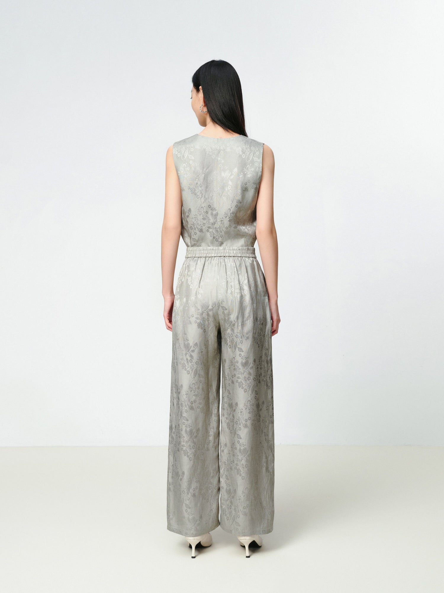 Linen Jacquard Wide-Leg Pants | Grey