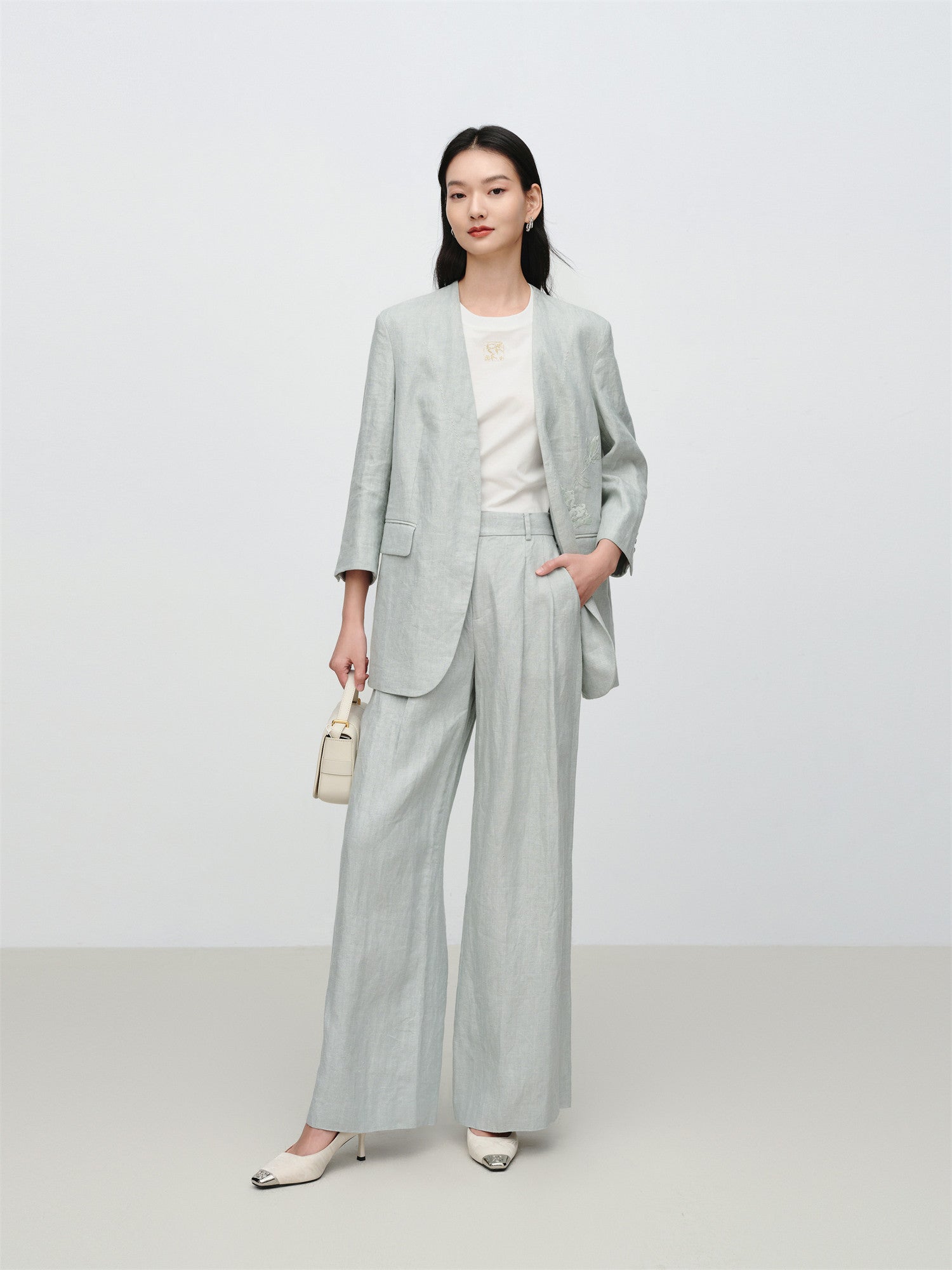 Loose Linen Straight-Leg Pants | Green