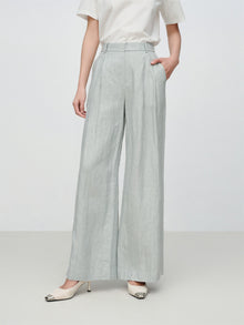 Loose Linen Straight-Leg Pants | Green
