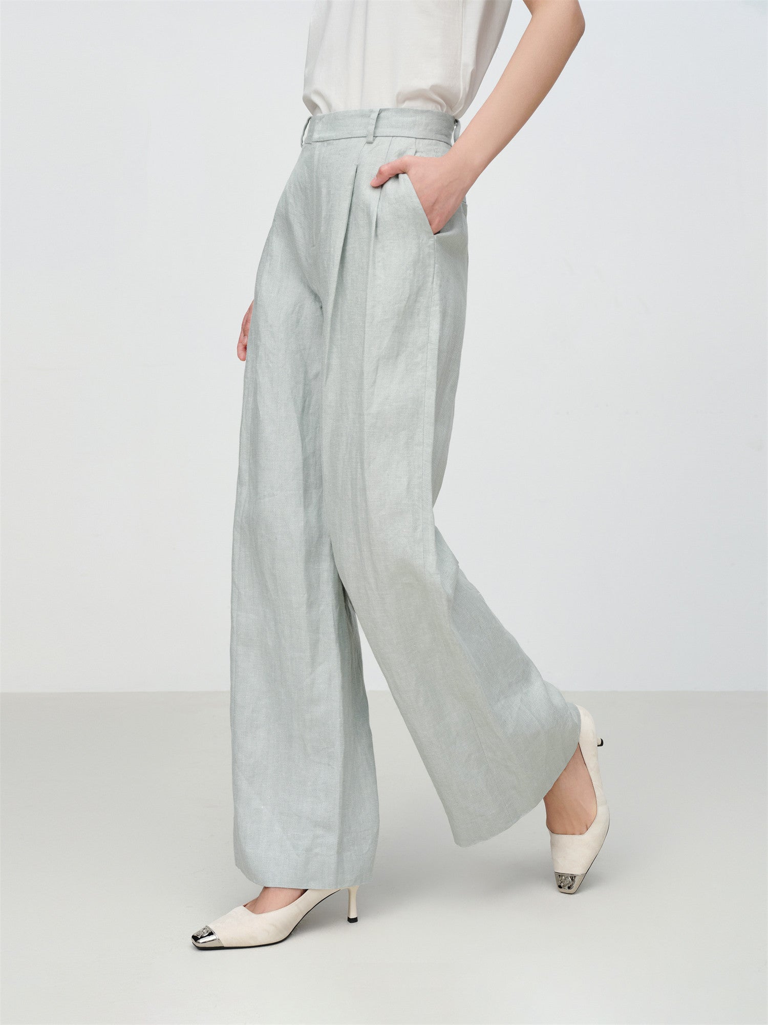 Loose Linen Straight-Leg Pants | Green
