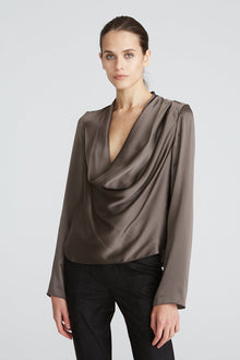 Halston | Aviana Charmeuse Blouse | Light Grey
