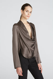 Halston | Aviana Charmeuse Blouse | Light Grey