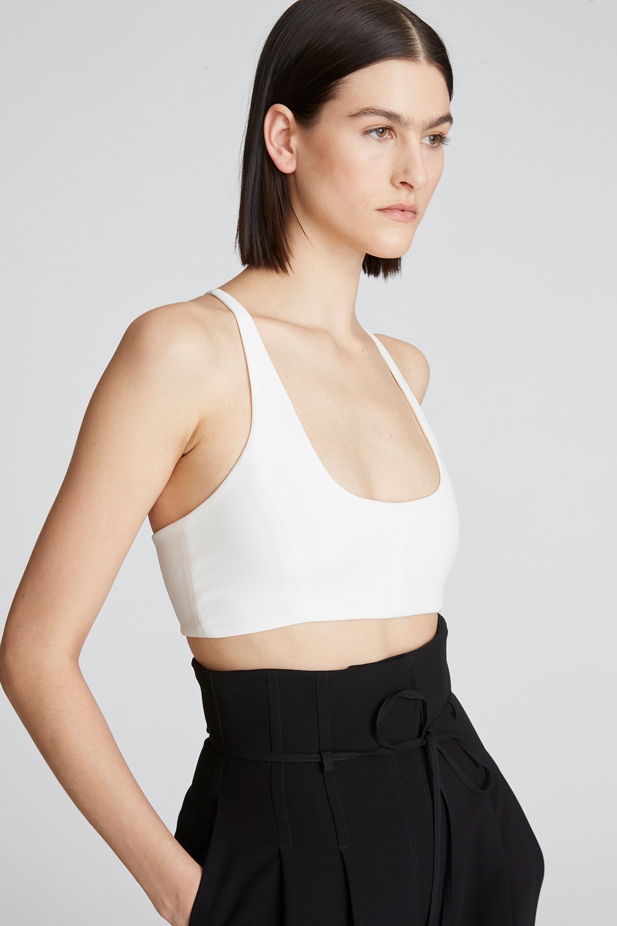Halston | Gwen Crepe Scoop Neck Bralette | Chalk
