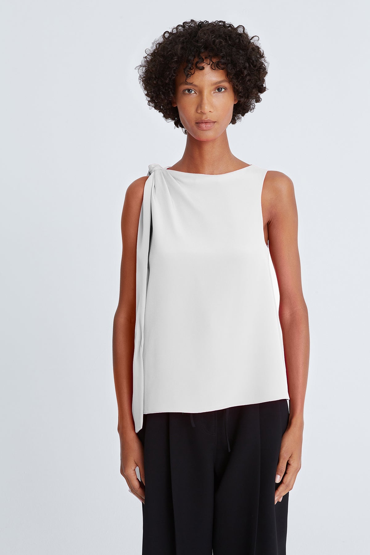 Halston | Iliana Crepe Draped Top | Chalk
