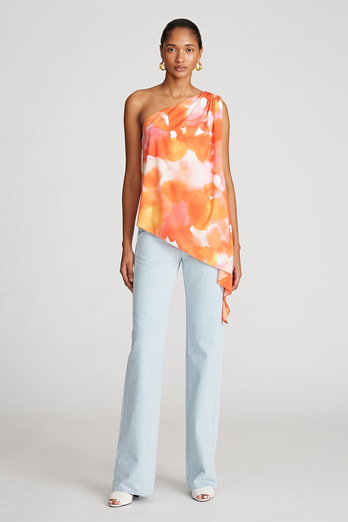 Halston | Steffi Top In Crepe De Chine | Sunset Watercolor Print