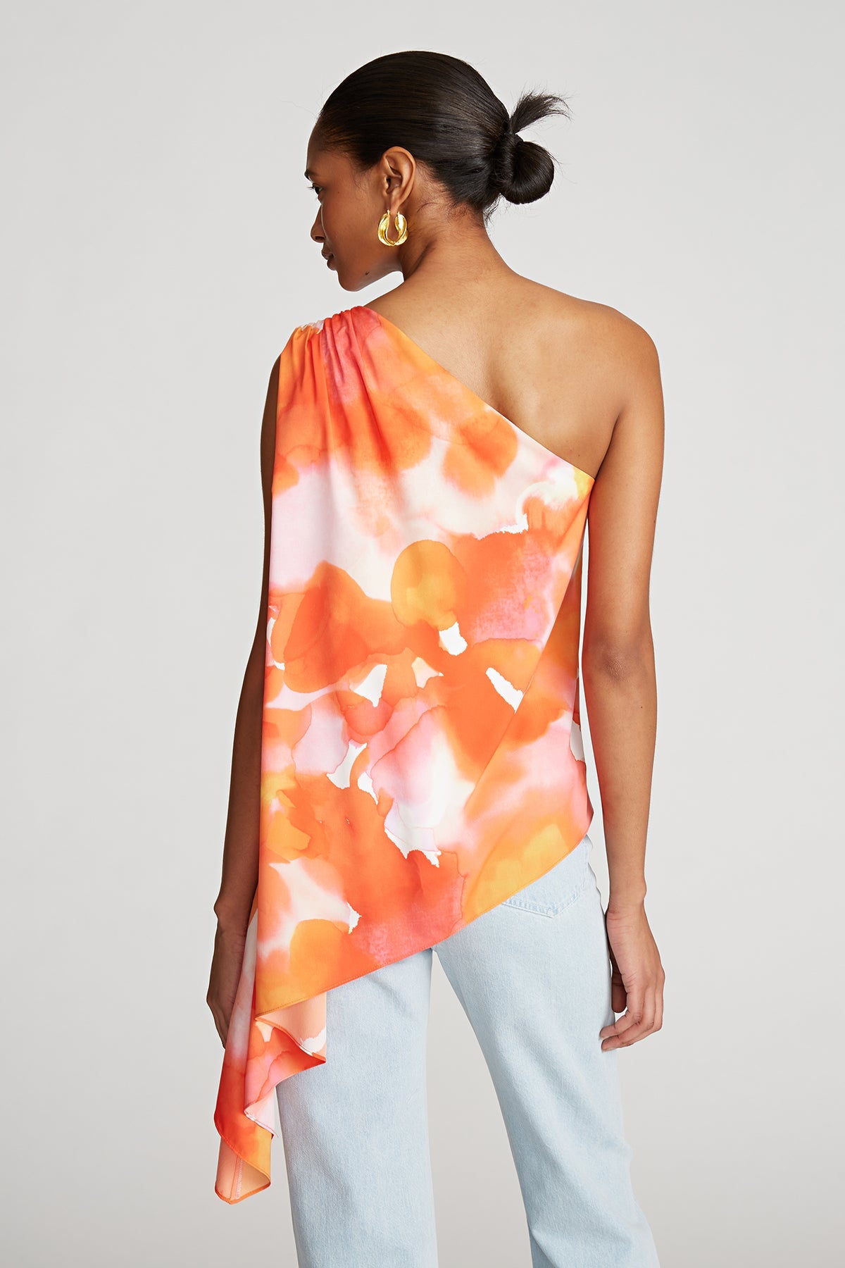 Halston | Steffi Top In Crepe De Chine | Sunset Watercolor Print