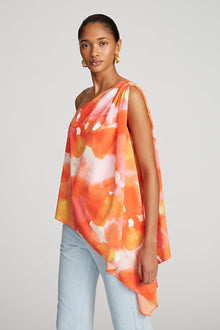 Halston | Steffi Top In Crepe De Chine | Sunset Watercolor Print