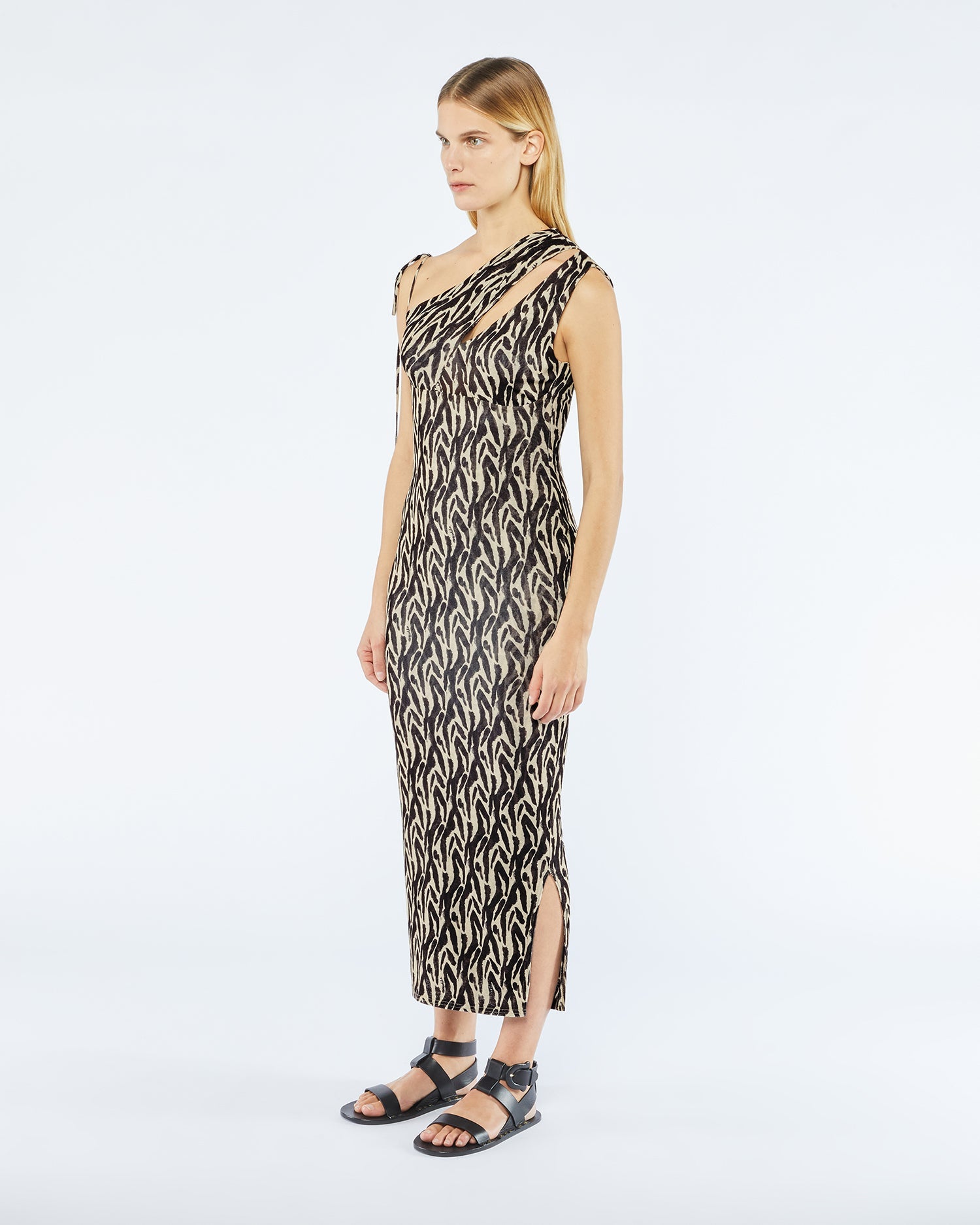 Womens | Camille Printed Mesh-Jersey Midi Dress | Brushtroke Animal