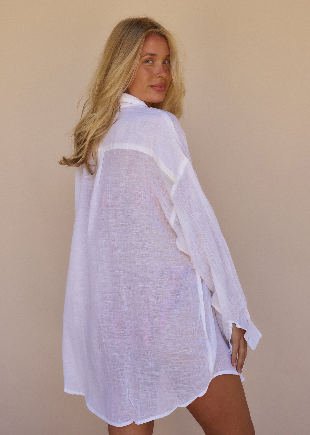 TULUM COVER UP - WHITE - TAN + LINES by Sivan Ayla