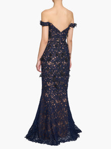 Vivarium Vines Guipure Lace Off Shoulder Gown | Black/Navy