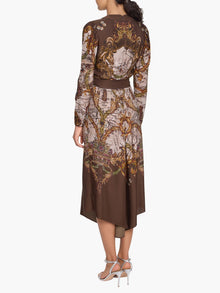 Jewel of Edinburgh Draped Scarf Midi Dress | Brown Multi