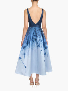 Floral Printed Mikado Midi Dress | Blue