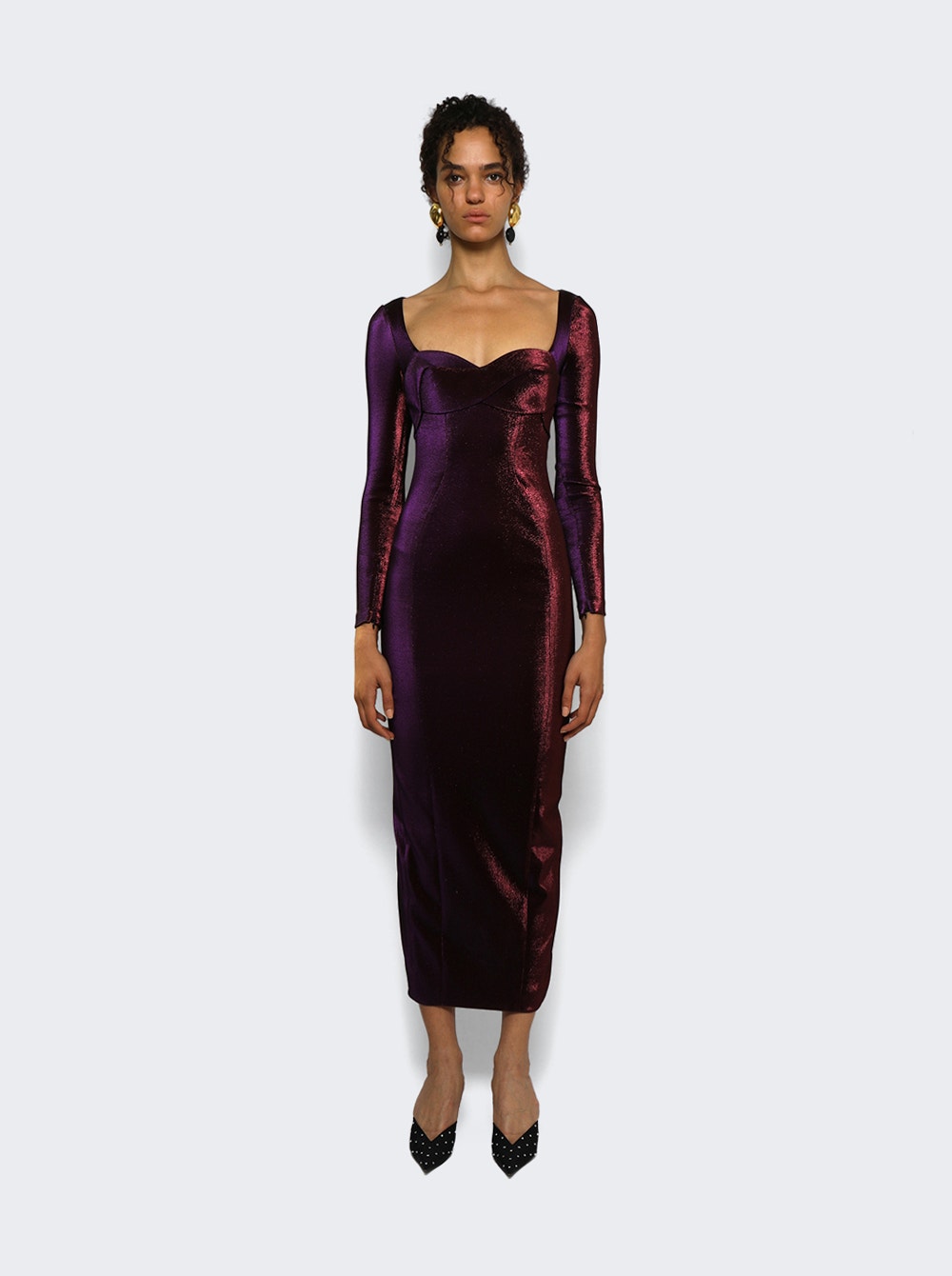 AREA | Rope Cup Long Sleeve Midi Dress | Purple