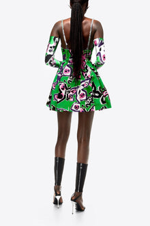 Butterfly Printed Godet Mini Dress | Green Multi