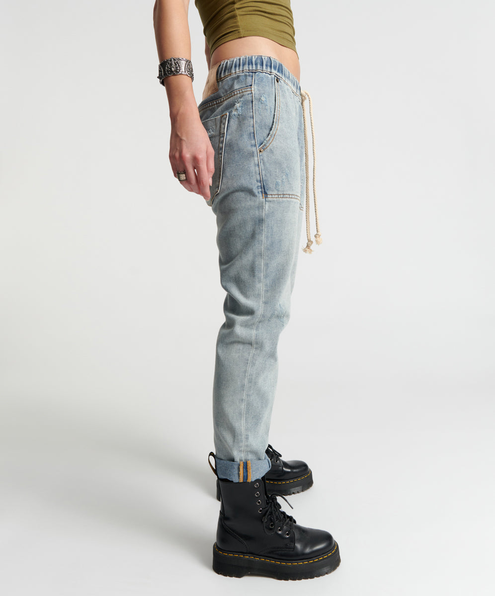 Shabbies Low Waist Drawstring Boyfriend Denim Jeans | Montana