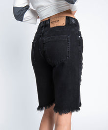 Truckers Mid Waist Long-Length Relaxed Denim Shorts | Black