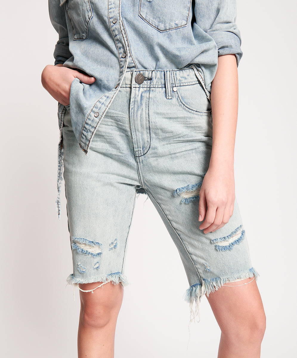 Truckers Mid Waist Relaxed Denim Shorts | Salty Dog