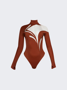 Women | Mugler | Sienna Swirly Bodysuit | Brown & Nude