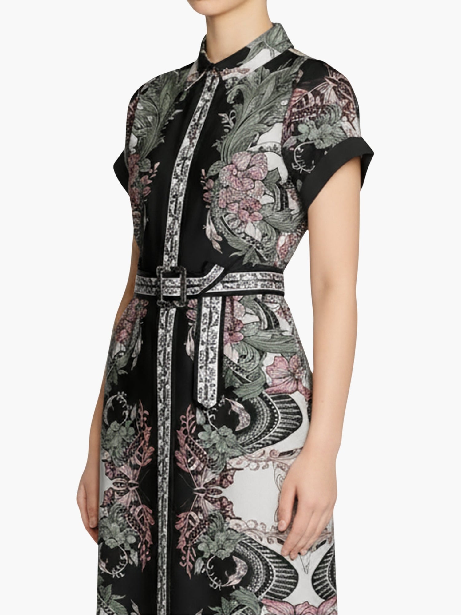 Garden of Eve Belted Twill Shirt Maxi Dress | Green Multi