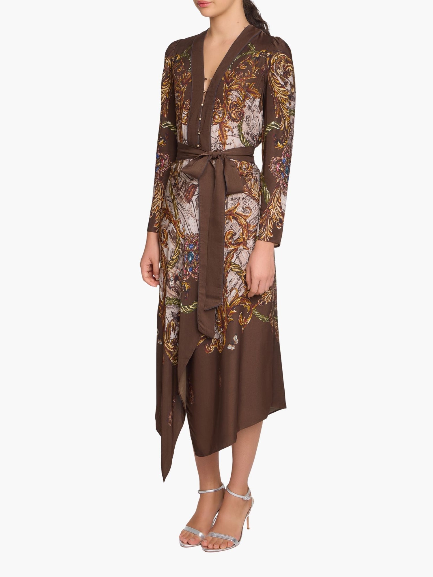 Jewel of Edinburgh Draped Scarf Midi Dress | Brown Multi