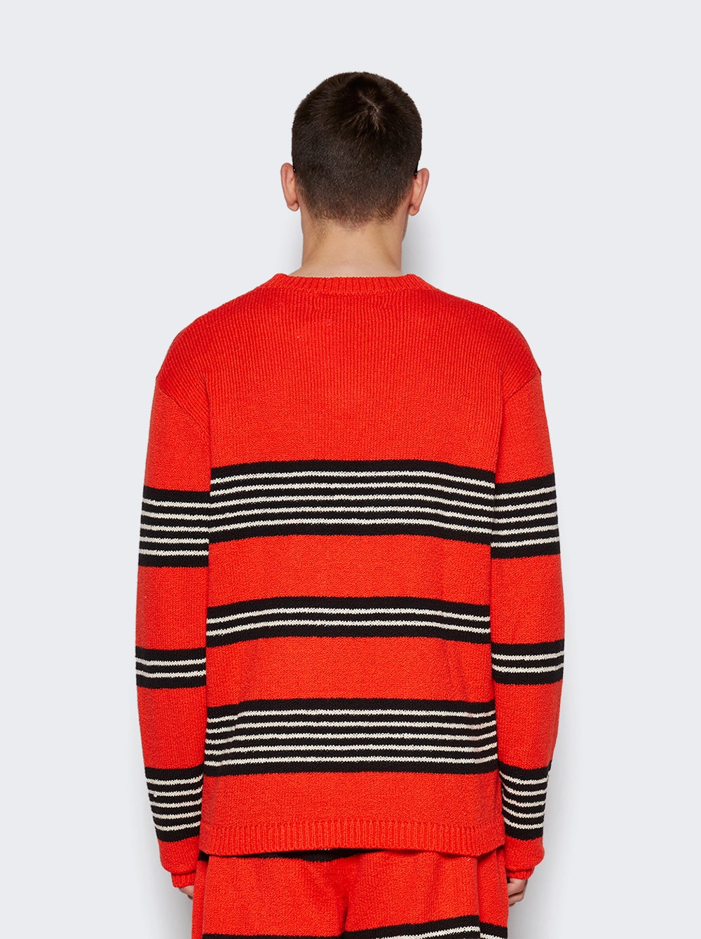 The Elder Statesman | Nora Rollie Stripe V-neck Sweater Neon Red | Multi