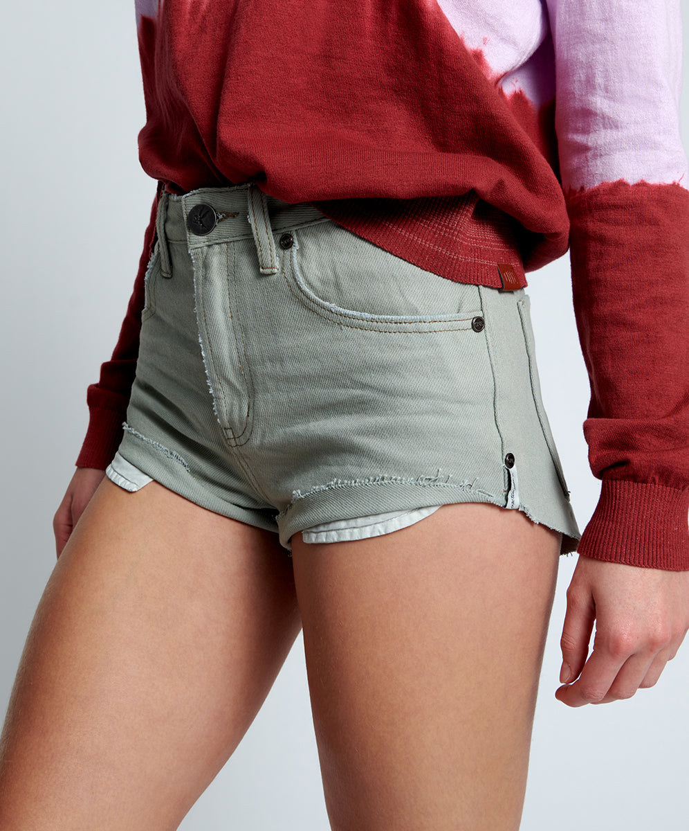 The One High Waist Cheeky Denim Shorts | Faded Khaki