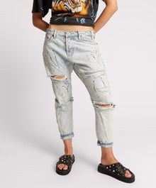 Saints Low Waist Boyfriend Denim Jeans | Florence Painted