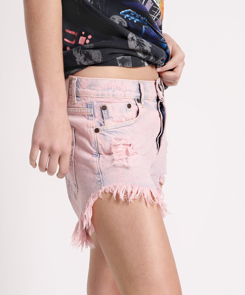 Outlaws Low Waist Mid Length Denim Shorts | Pink Haze