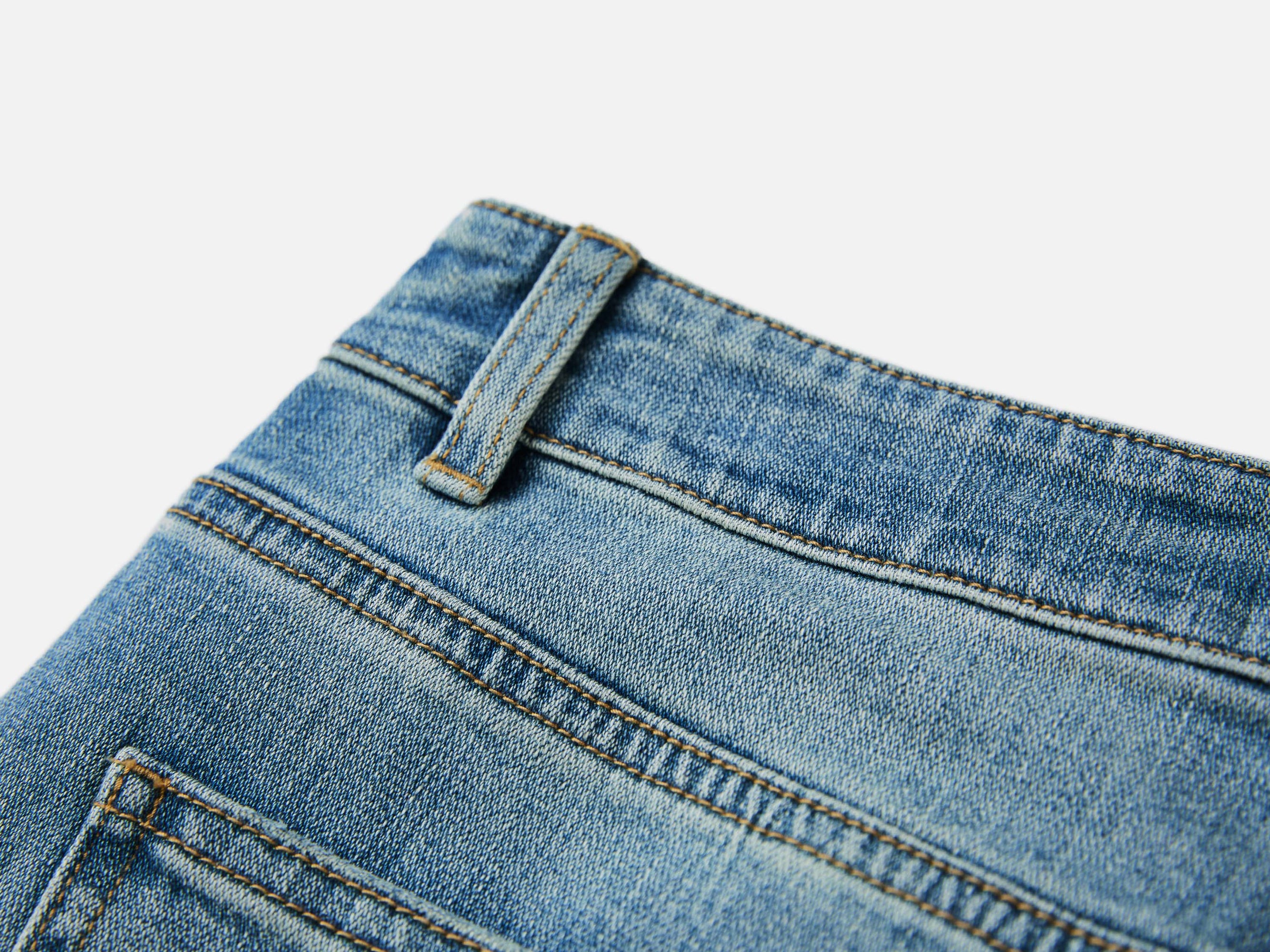 Rhinestone Cotton High-Waist Straight-Leg Jeans | Blue