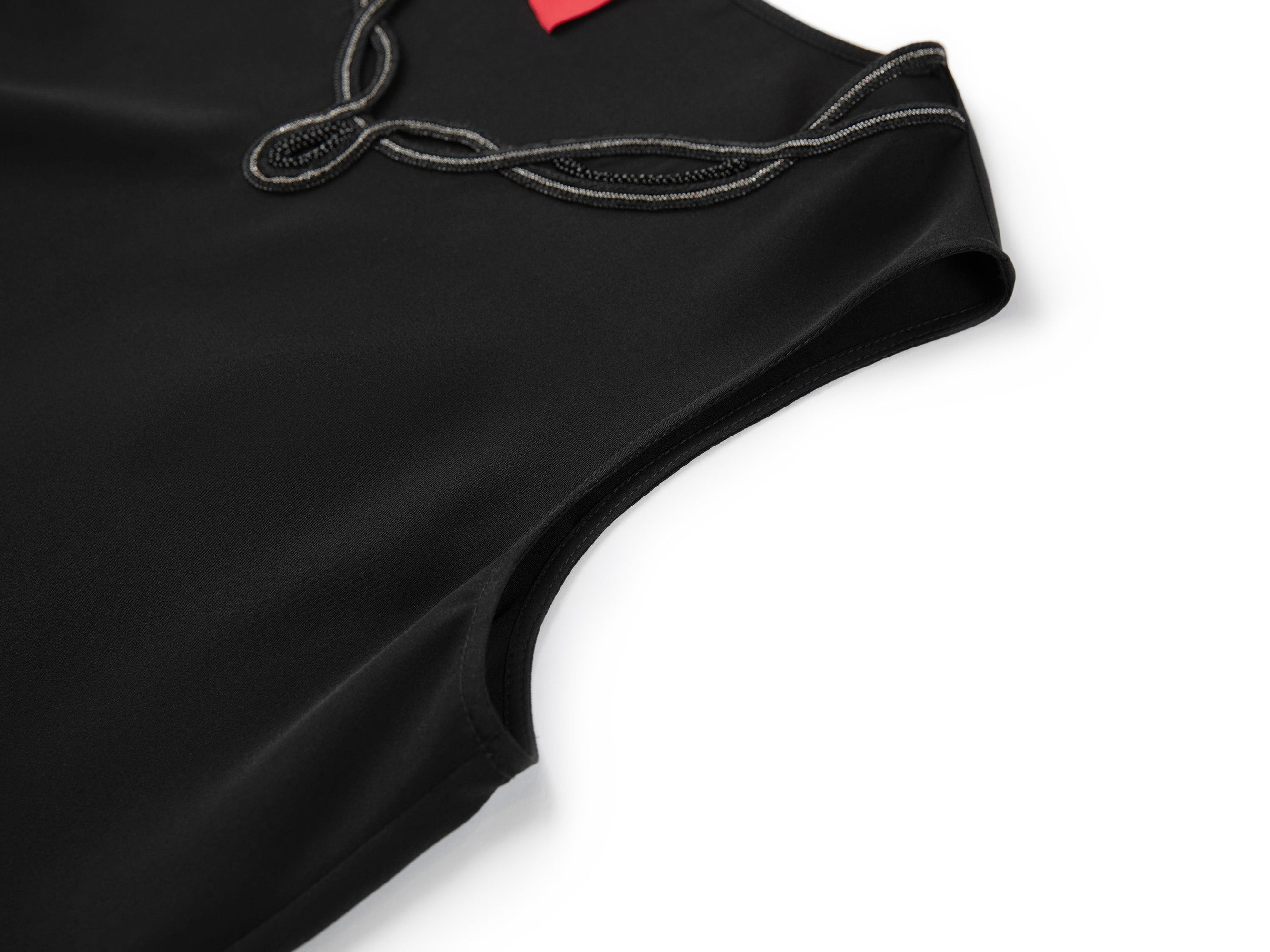 Silk Blend Sleeveless Straight-Fit Shirt | Black
