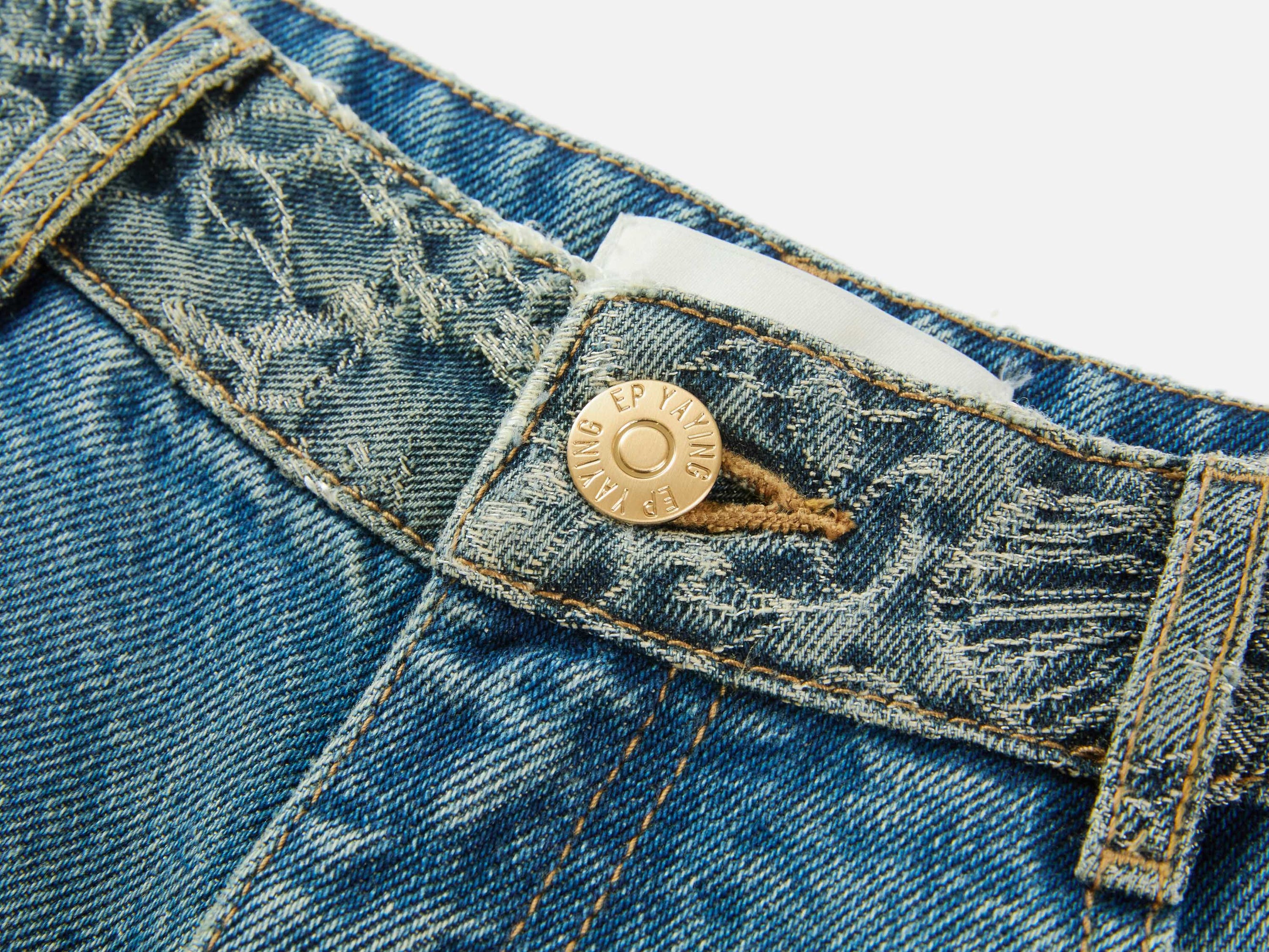 Sophisticated High-Waist Cotton Jacquard Jeans | Blue