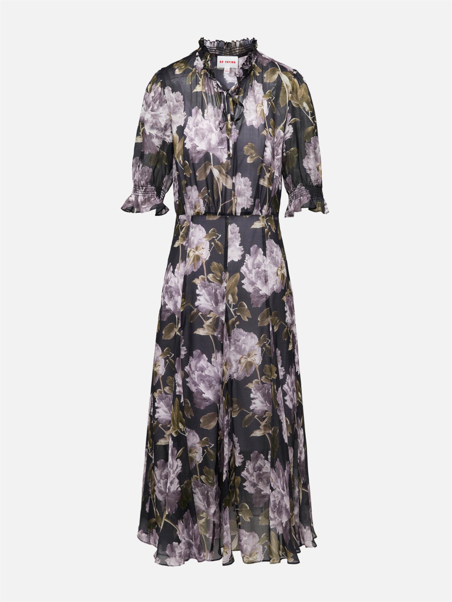Silk Peony Print Dress | Purple