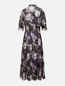 Silk Peony Print Dress | Purple