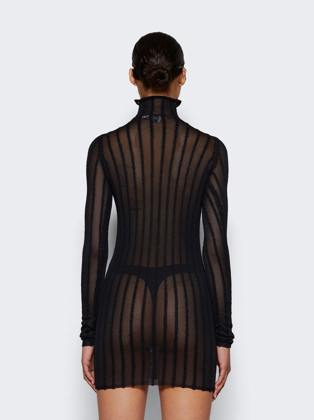 Women | The Attico | Semi-sheer Knitted Ribbed Mini Dress | Black