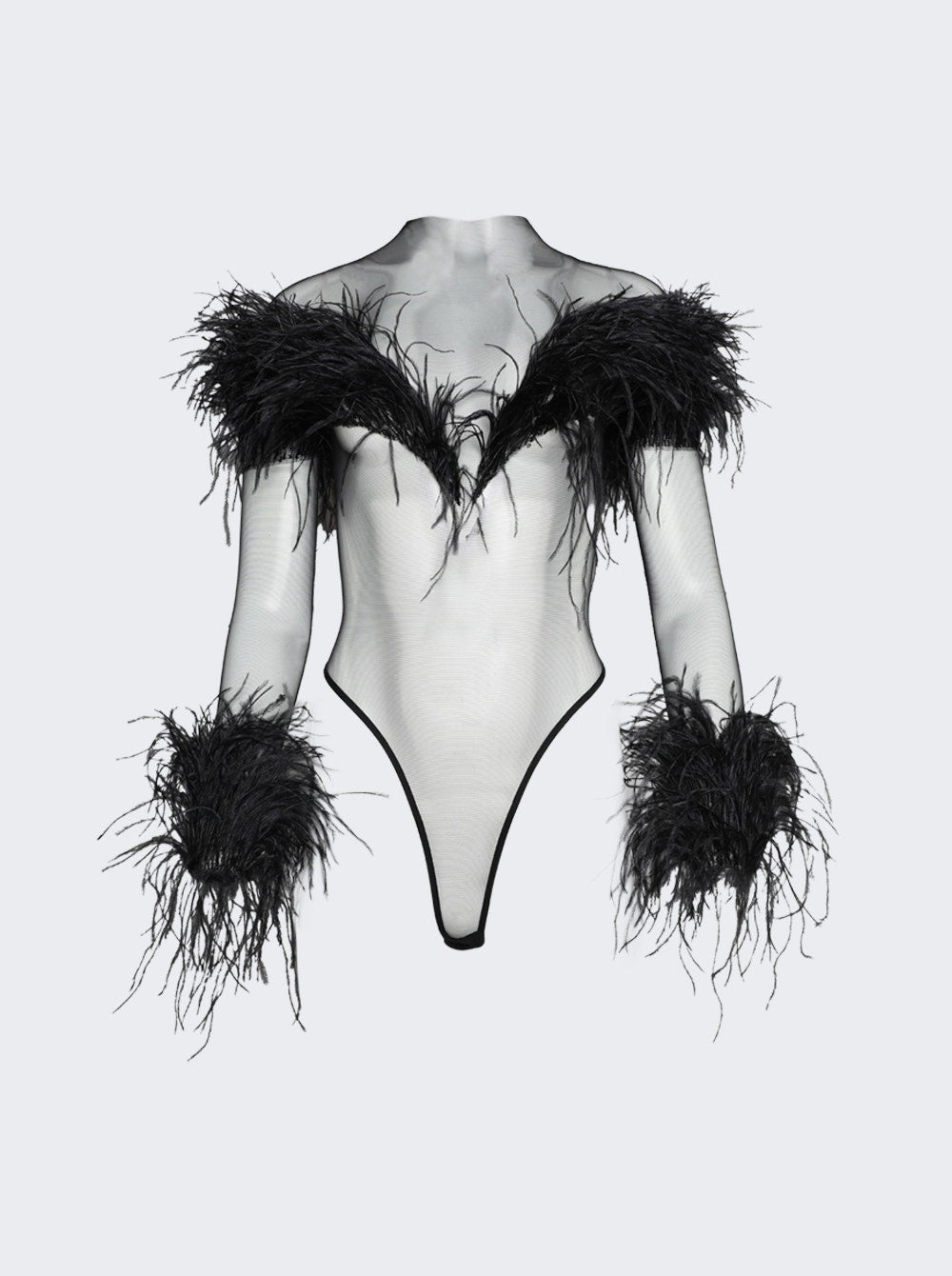 Women | Mugler | Feather Sheer Bodysuit | Black