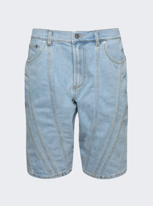 Women | Mugler | Spiral Baggy Denim Shorts | Light Blue