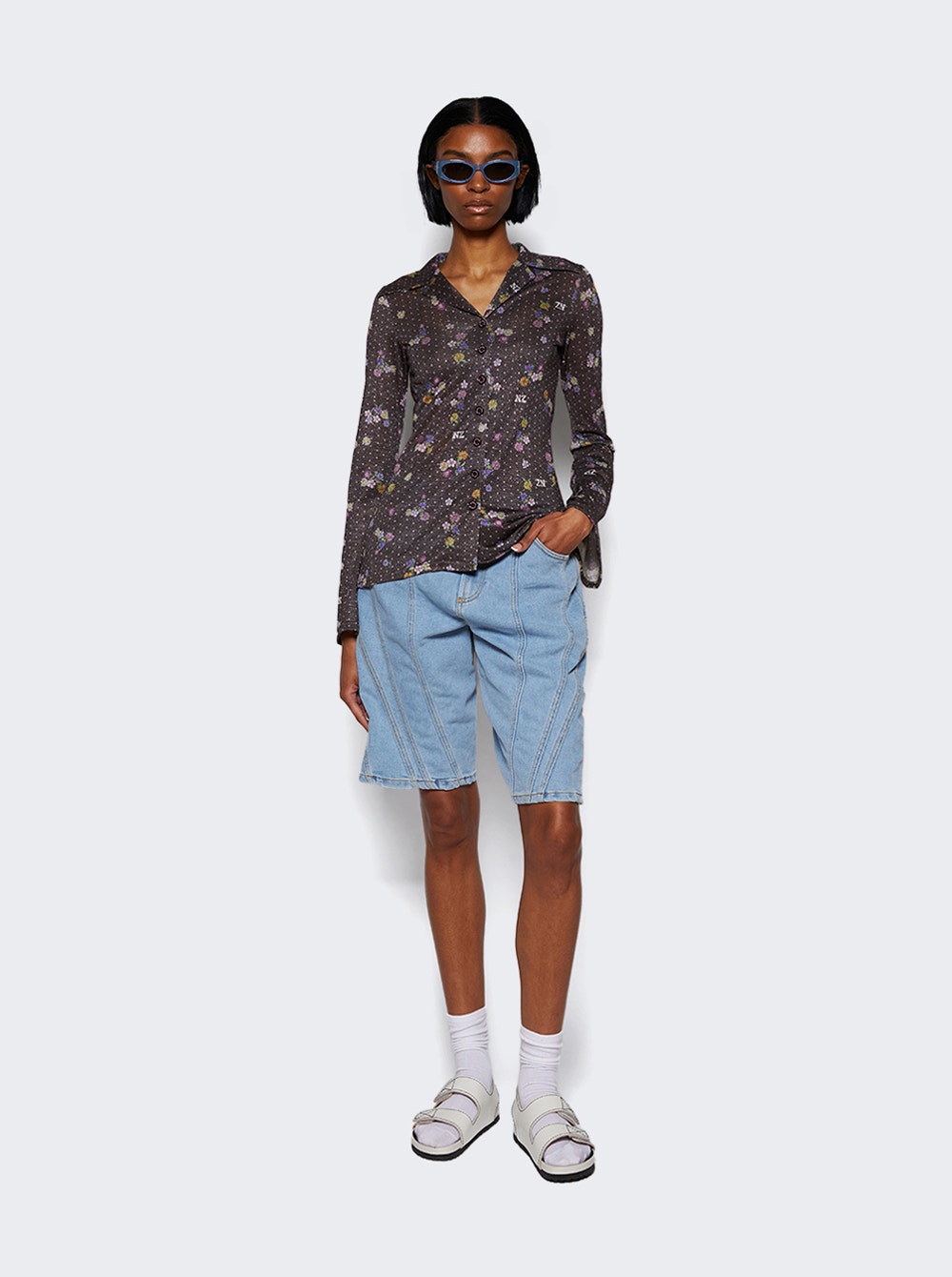 Women | Mugler | Spiral Baggy Denim Shorts | Light Blue