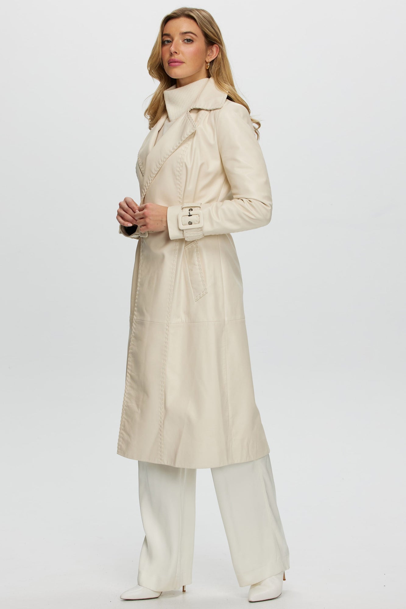 Leather Belted Trenchcoat | Women | Ivory