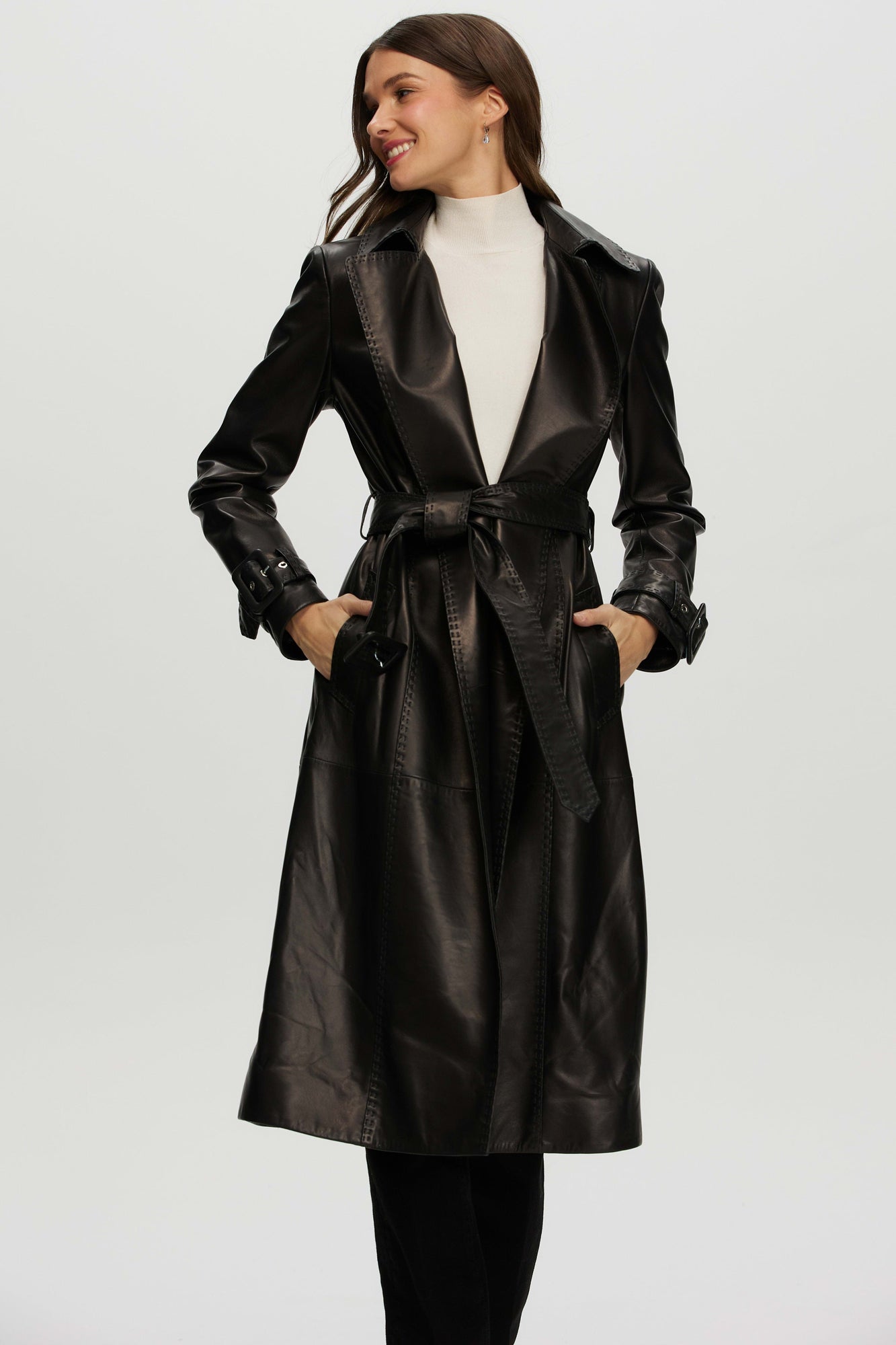 Leather Belted Trenchcoat | Women | Black