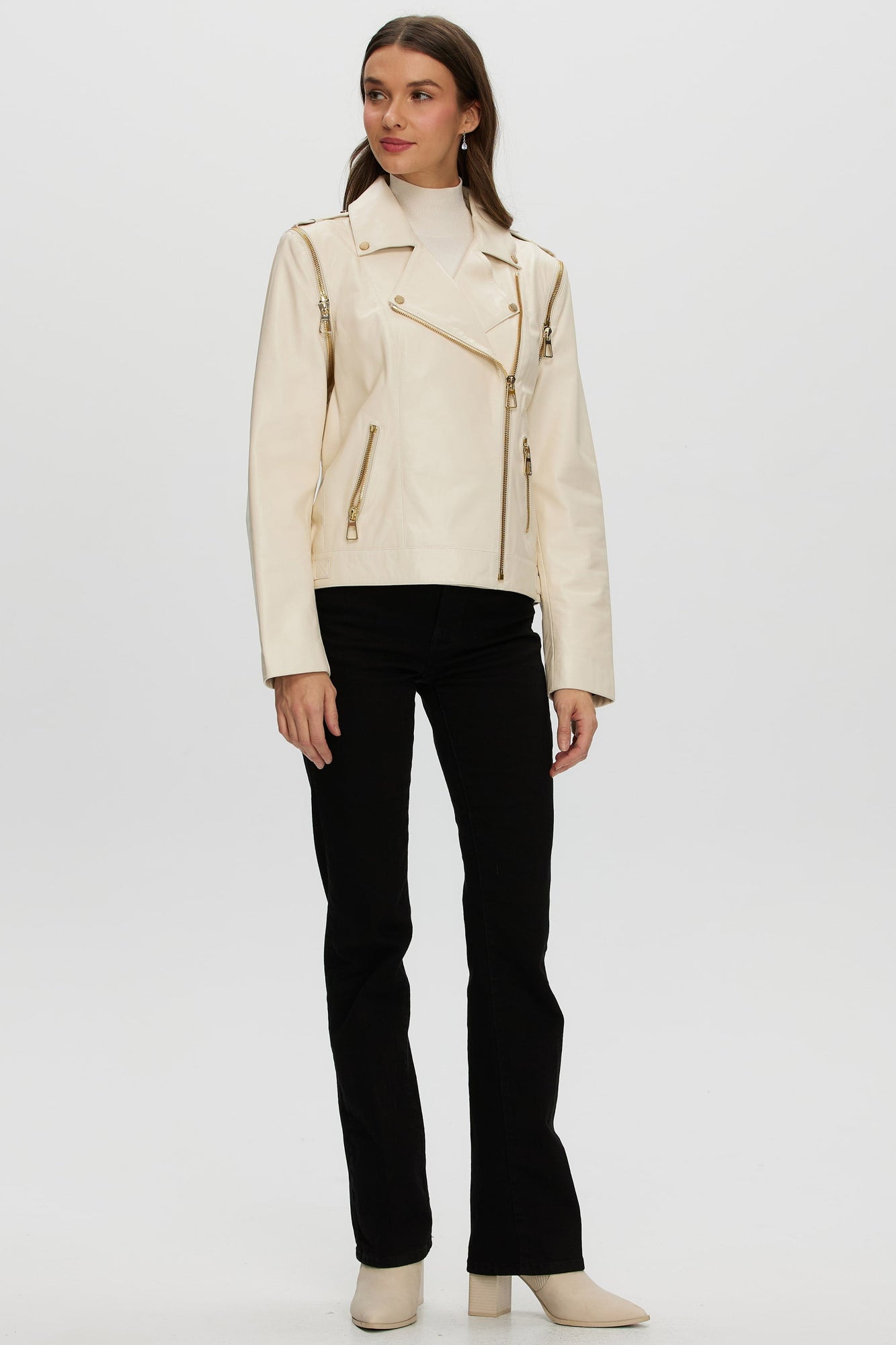 Leather Jacket With Detachable Sleeves | Women | Ivory