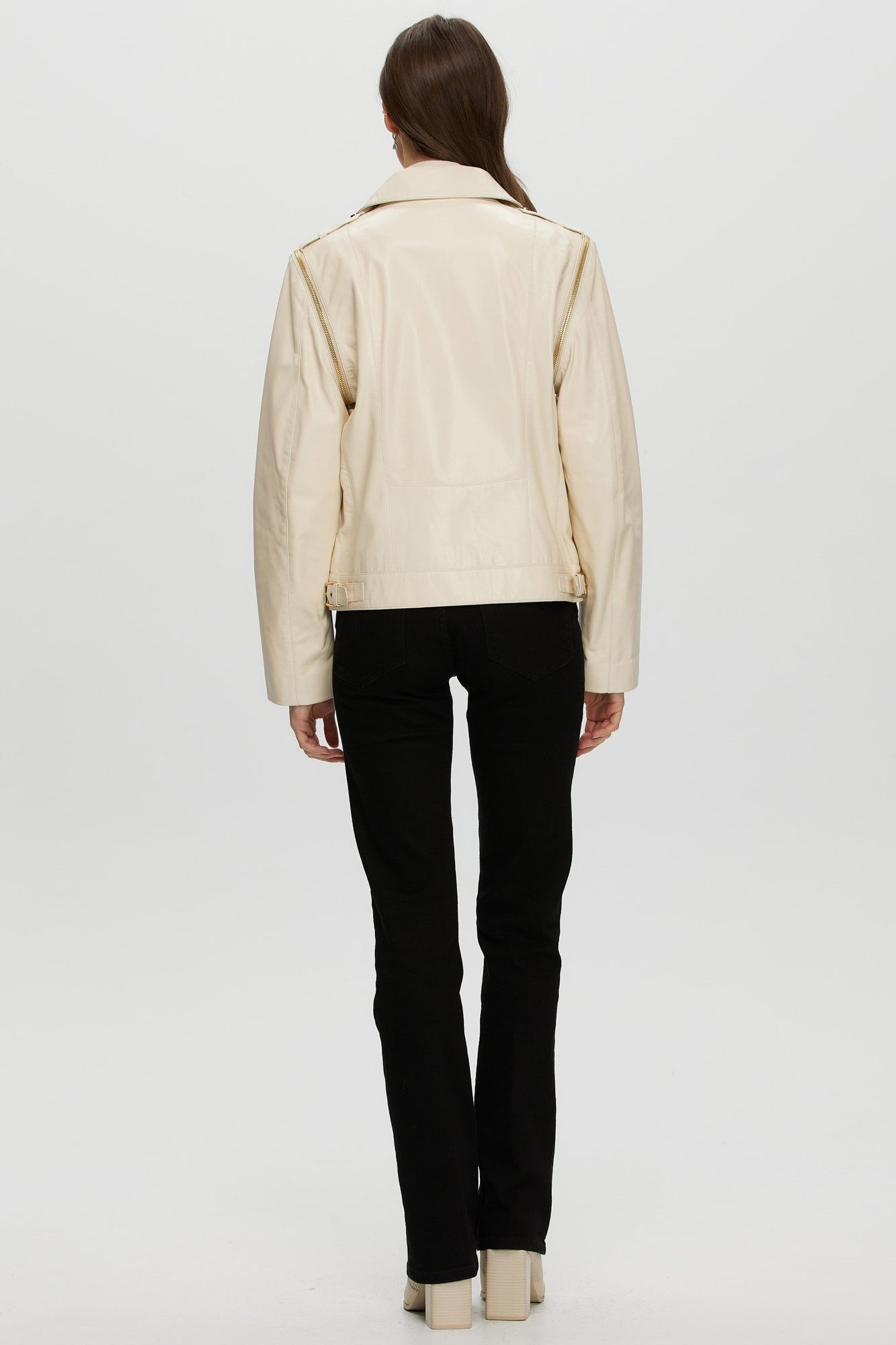 Leather Jacket With Detachable Sleeves | Women | Ivory