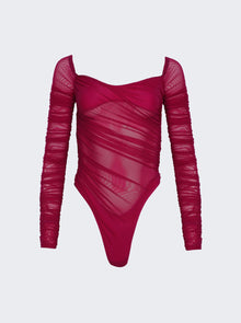 Women | Mugler | Ruched Mesh Bodysuit | Magenta